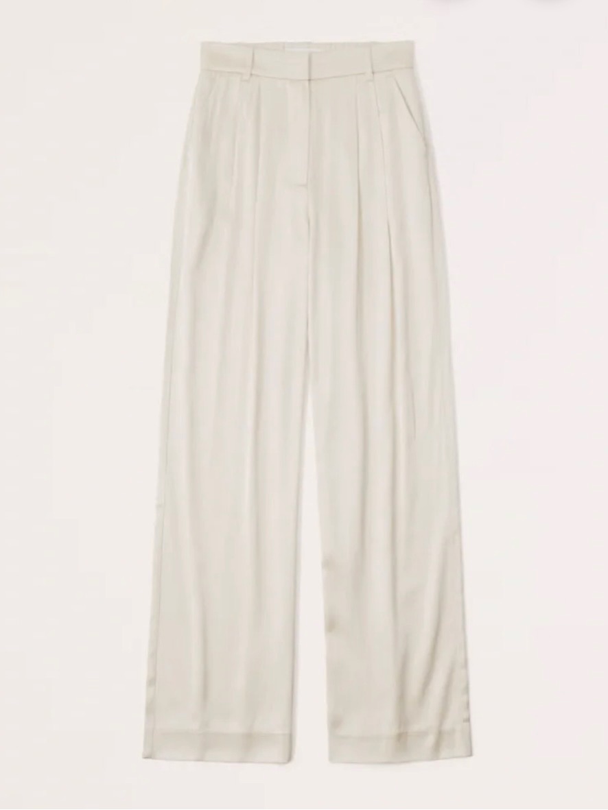 Abercrombie & Fitch Wide-Leg High-Waist Satin Trousers In Cream